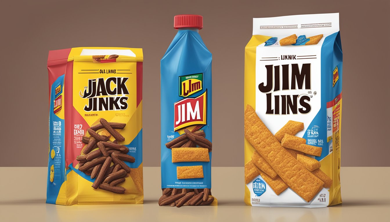 A slim jim and a jack links product stand side by side, each showcasing their unique packaging and branding