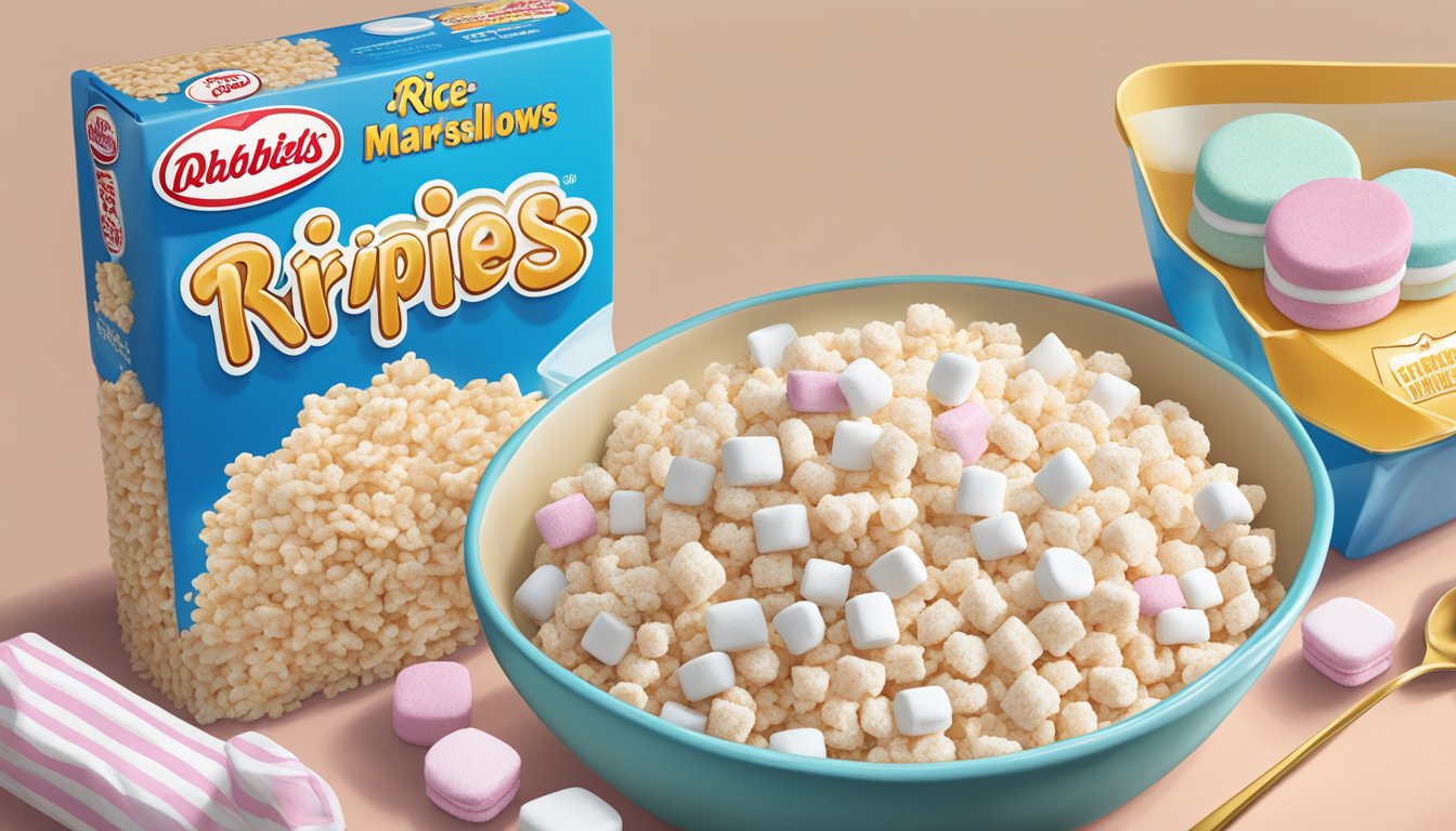 A bowl of Rice Krispies cereal and marshmallows mixing together, while a Little Debbie snack cake sits next to it