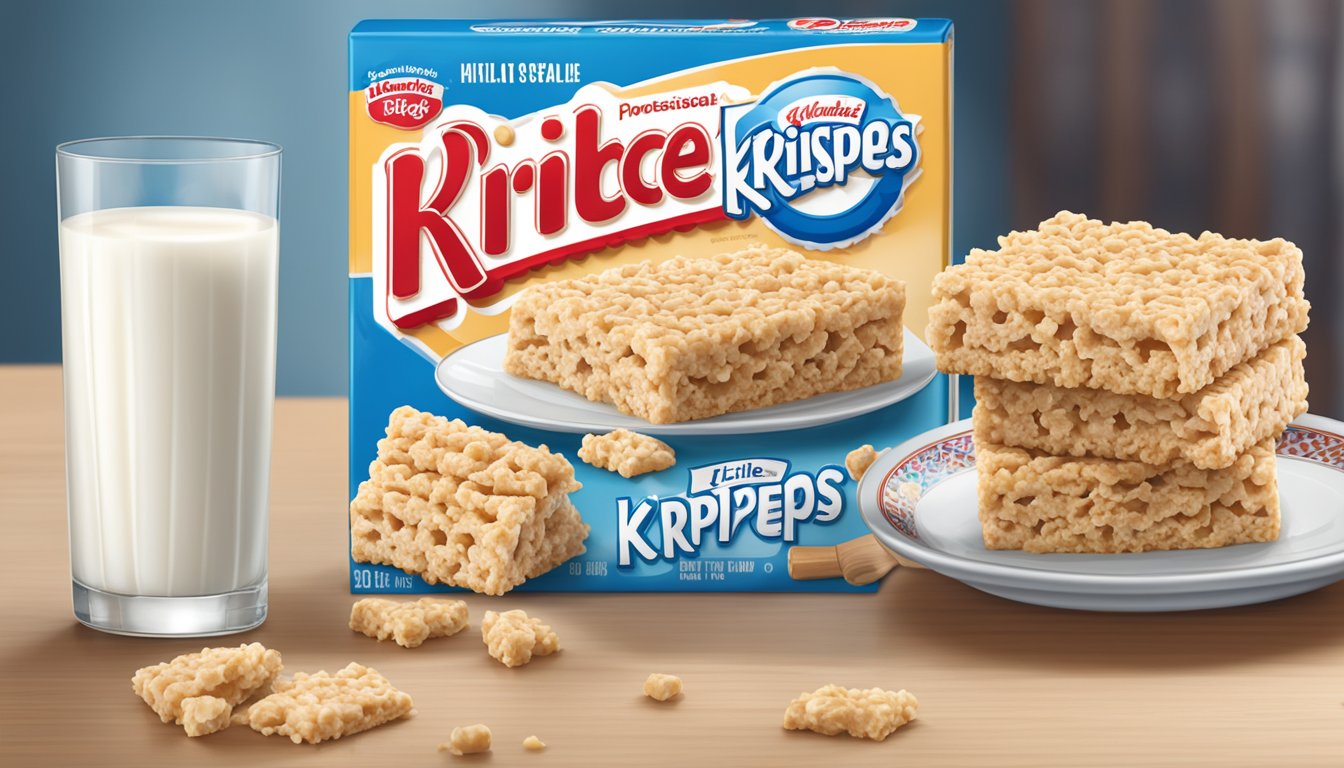 A plate with a homemade Rice Krispies treat next to a packaged Little Debbie version, with a glass of milk in the background