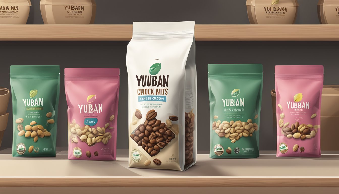 A coffee bag of Yuban and Chock Full O' Nuts side by side on a shelf, with their distinct packaging and branding strategies highlighted