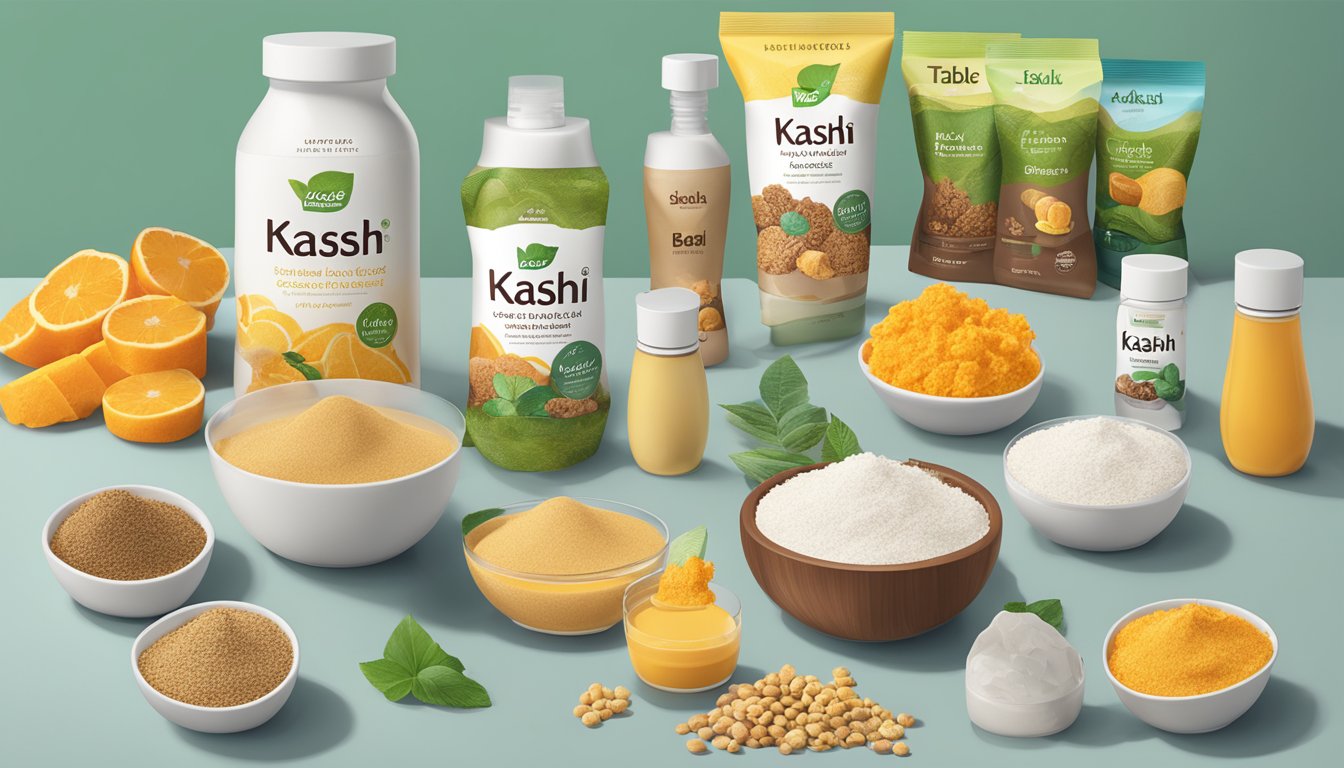 A table with various Kashi and Bear Naked products arranged for comparison