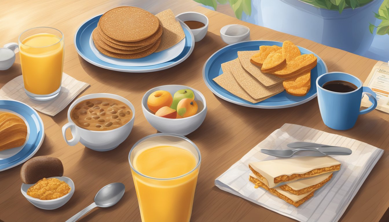 A breakfast table with Nutri-Grain and Belvita packages, along with coffee and fruit, set against a backdrop of a bustling morning routine