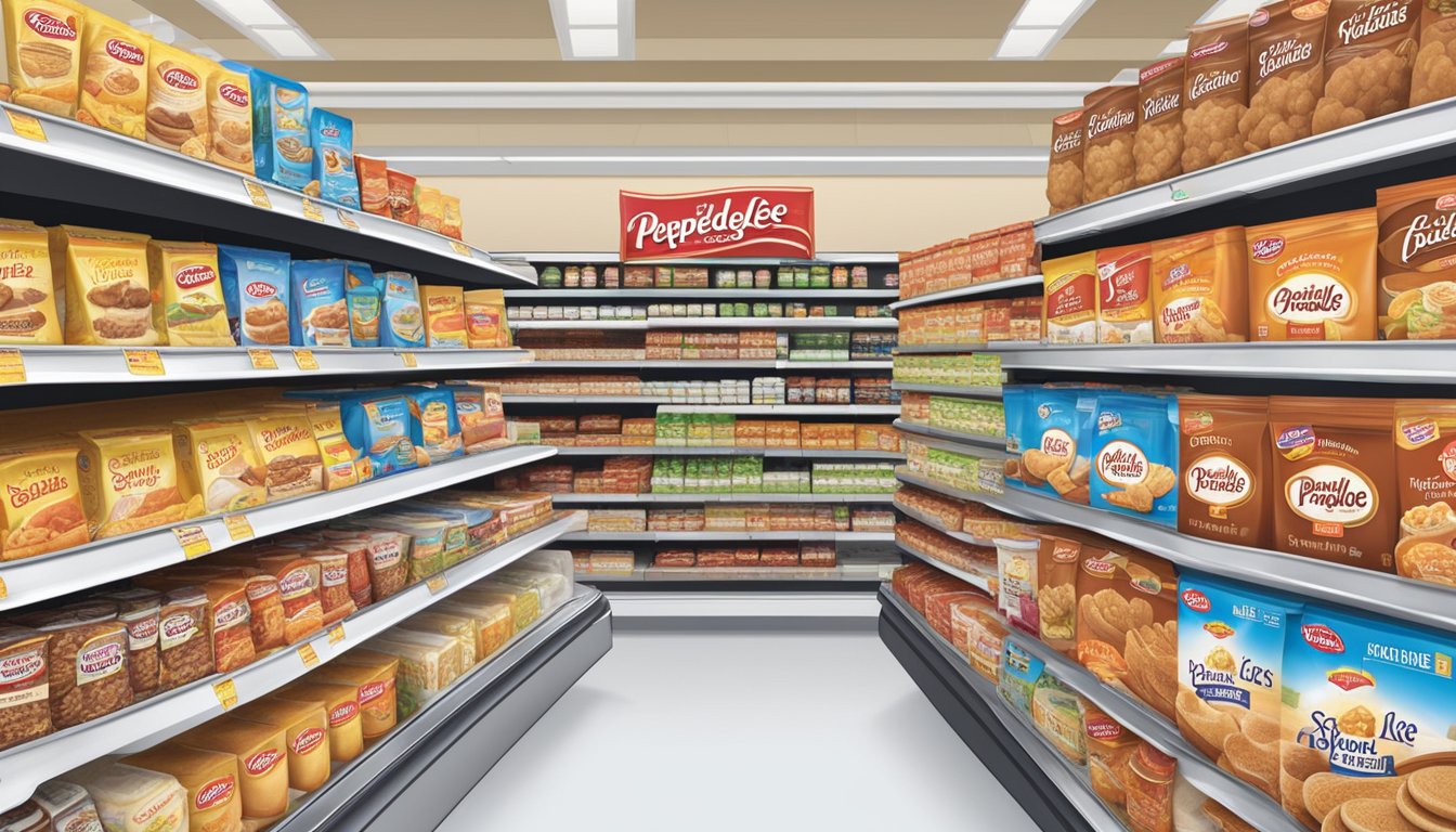 A table displays Pepperidge Farm and Sara Lee products side by side in a grocery store aisle