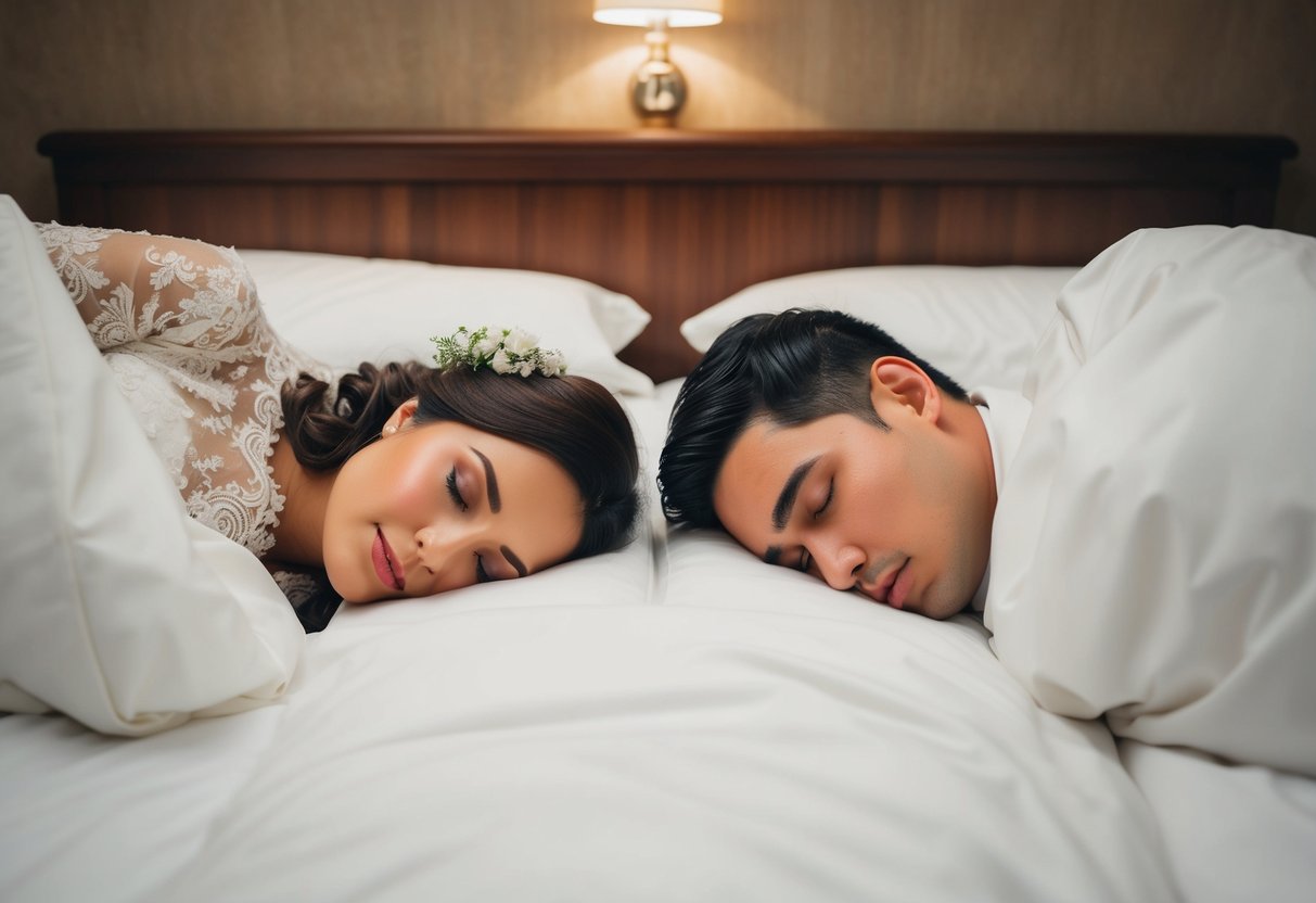 The bride and groom sleep in separate rooms, following the tradition of spending the night apart before their wedding day