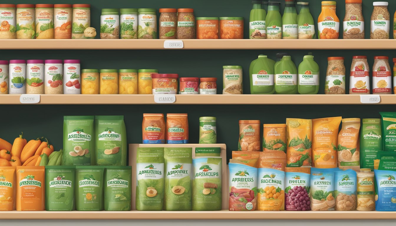 A display of Applegate Farms and Boars Head product offerings side by side on a clean, modern grocery store shelf