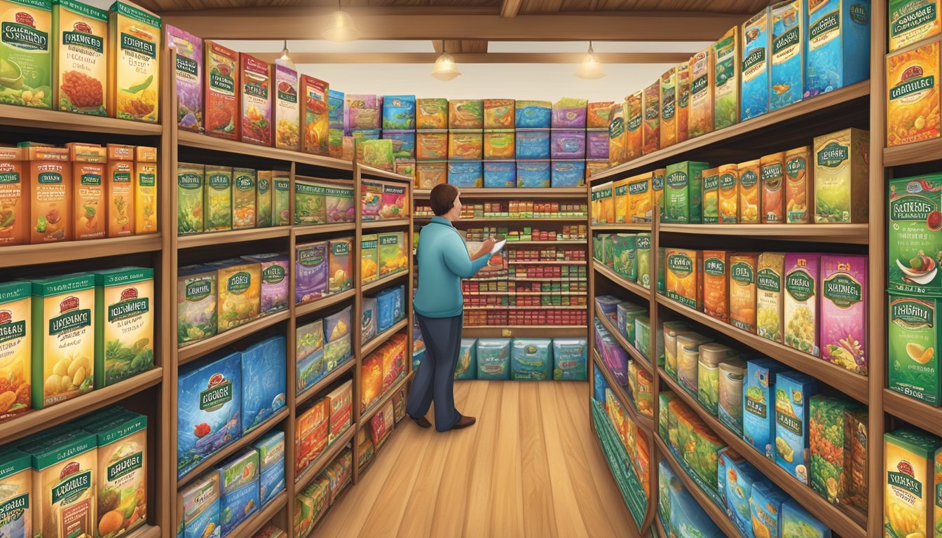 Colorful boxes of Celestial Seasonings and Bigelow tea line the shelves of a bustling market, showcasing their wide availability and strong market presence