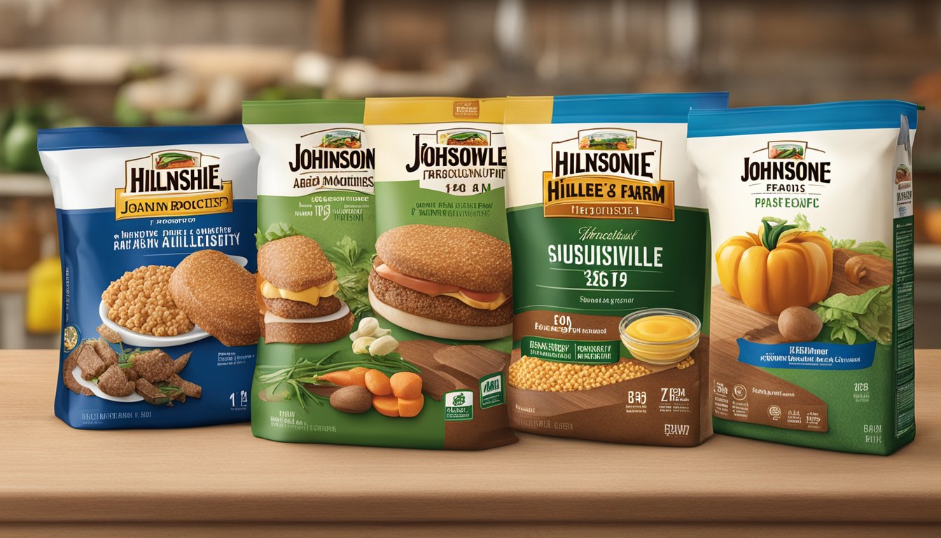 A comparison of Johnsonville and Hillshire Farm products, showcasing high-quality ingredients and packaging