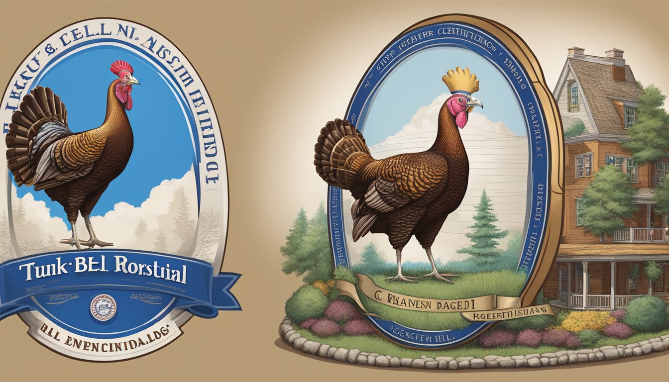 A blue bell and a turkey hill stand side by side, each adorned with various regulations and certifications stickers