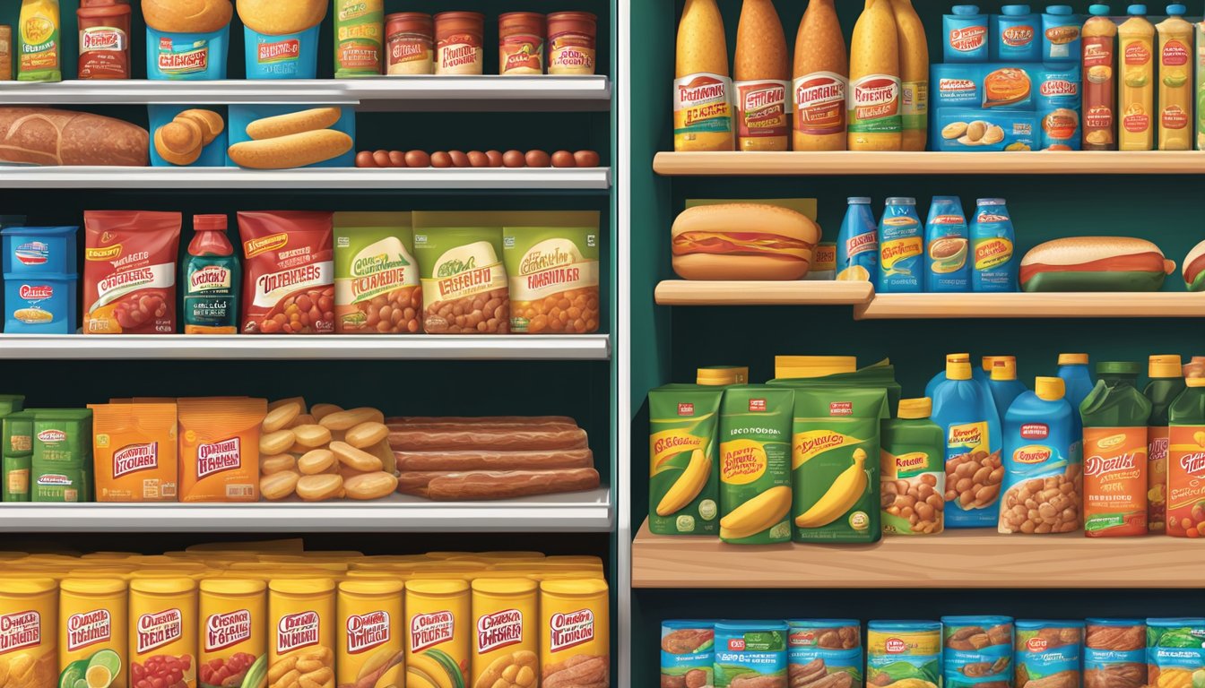 A colorful display of Oscar Mayer and Ball Park product varieties on grocery store shelves