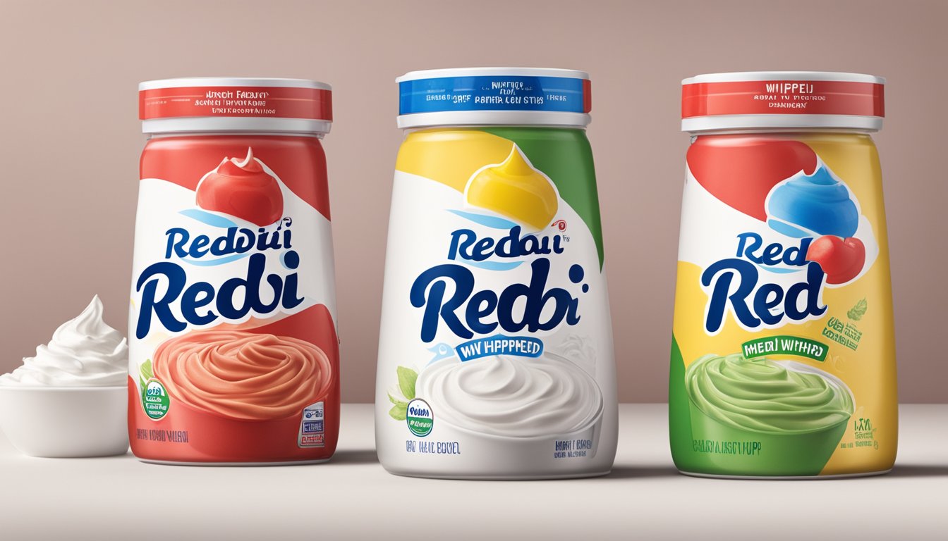 A comparison of two whipped toppings: Reddi Wip and Cool Whip, displayed side by side with their respective packaging