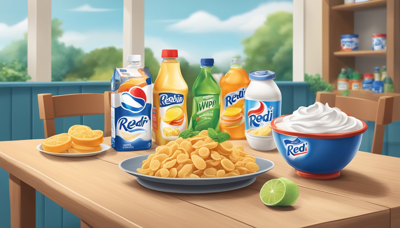 A table with various food items and a comparison between reddi wip and cool whip in the background