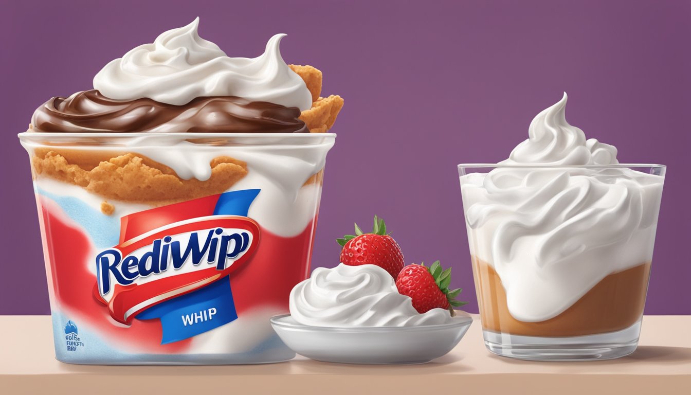 A dollop of reddi wip and cool whip side by side on a dessert