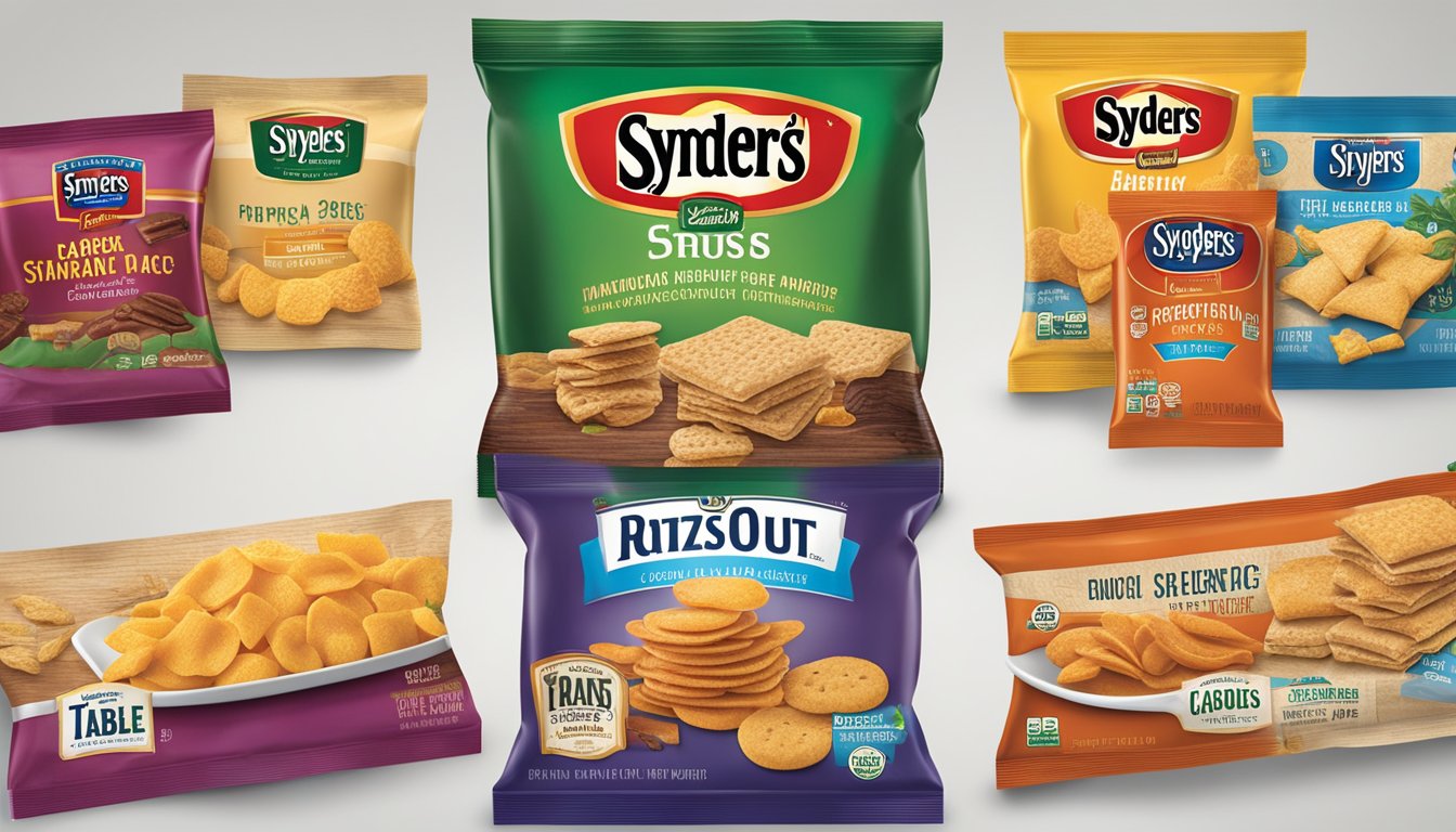 A table displays various snack products from Snyders of Hanover and Utz, with their distinct logos and packaging