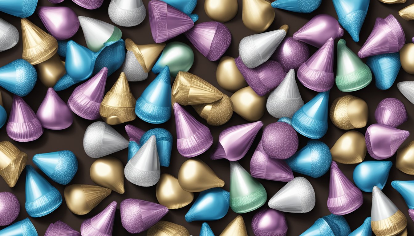 A pile of Hershey's Kisses and Dove chocolates arranged in a contrasting display