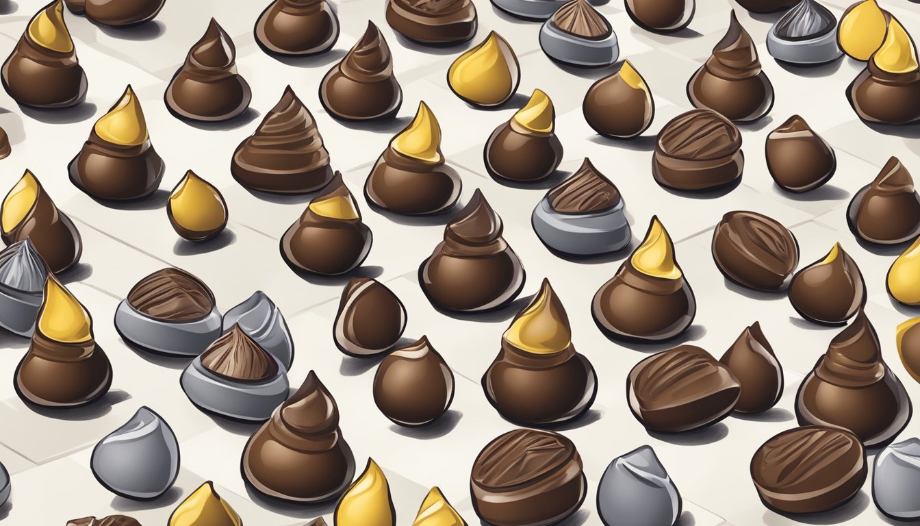 A table with Hershey's Kisses and Dove chocolates arranged for a taste test