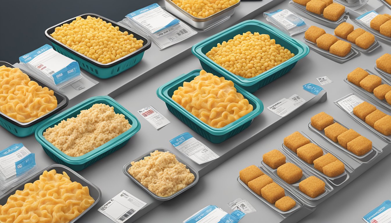 A table with Stouffer's and Lean Cuisine frozen meals, surrounded by price tags and a calculator