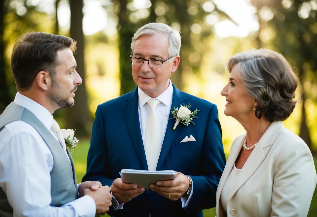 A couple's parents discussing wedding details, including the possibility of contributing to the honeymoon