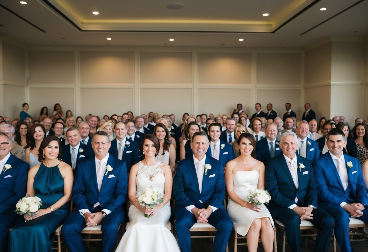 Family members fill the front rows, followed by close friends. Then, general guests are seated in the remaining rows