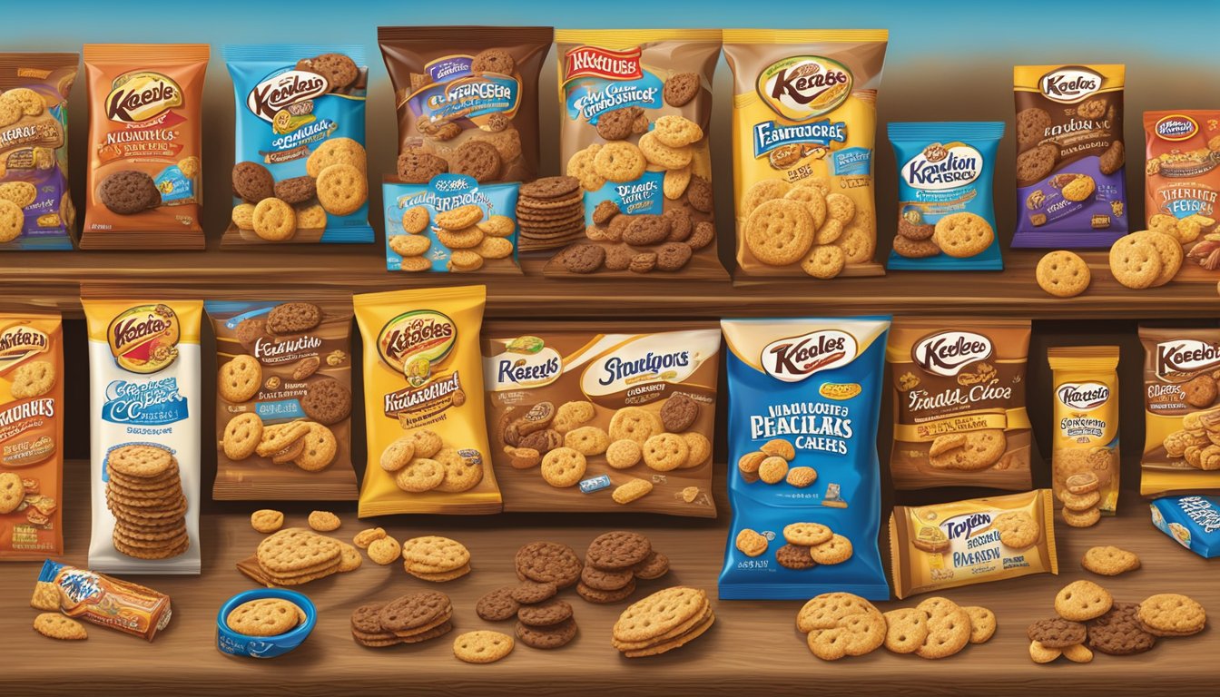 A table displays a variety of Keebler and Famous Amos products, including cookies and crackers, arranged in neat rows and columns