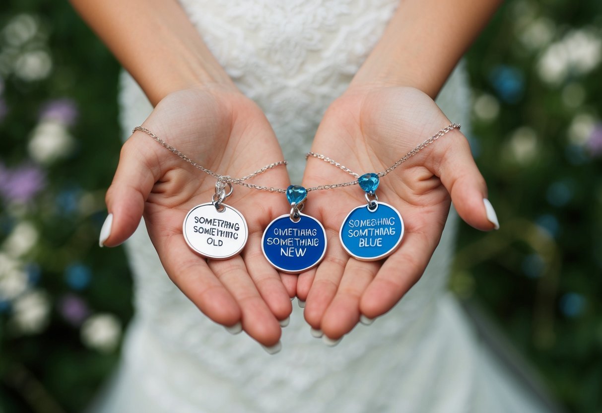 A bride's traditional good luck charms: something old, something new, something borrowed, and something blue