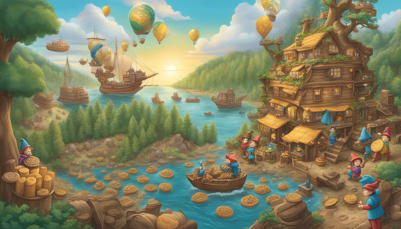 A forest of Keebler elves building a cookie empire, while a fleet of Famous Amos ships sets sail for new markets