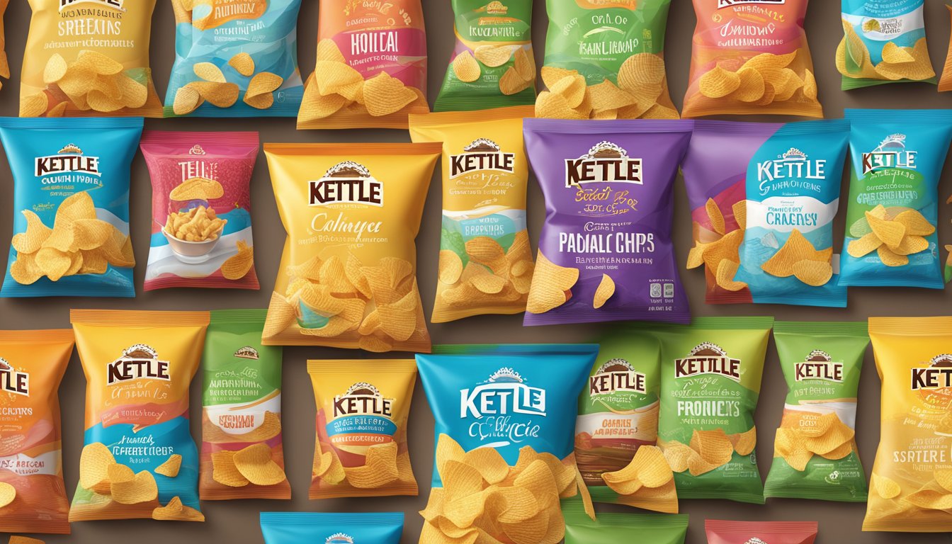 A colorful array of kettle chips and flavors arranged in a visually appealing display