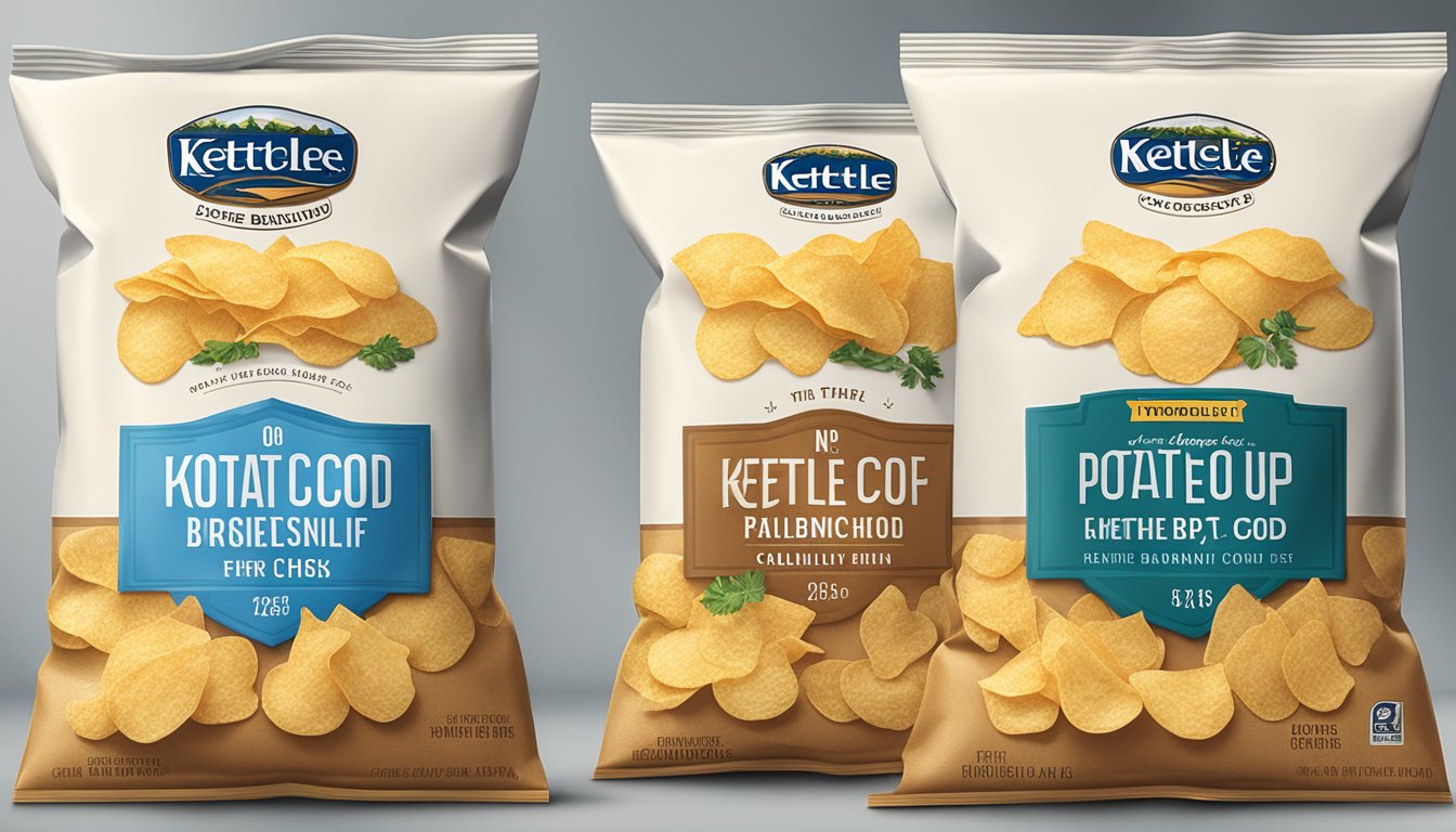 A close-up of two potato chip bags, one for Kettle Brand and one for Cape Cod, showcasing their distinct textures and quality