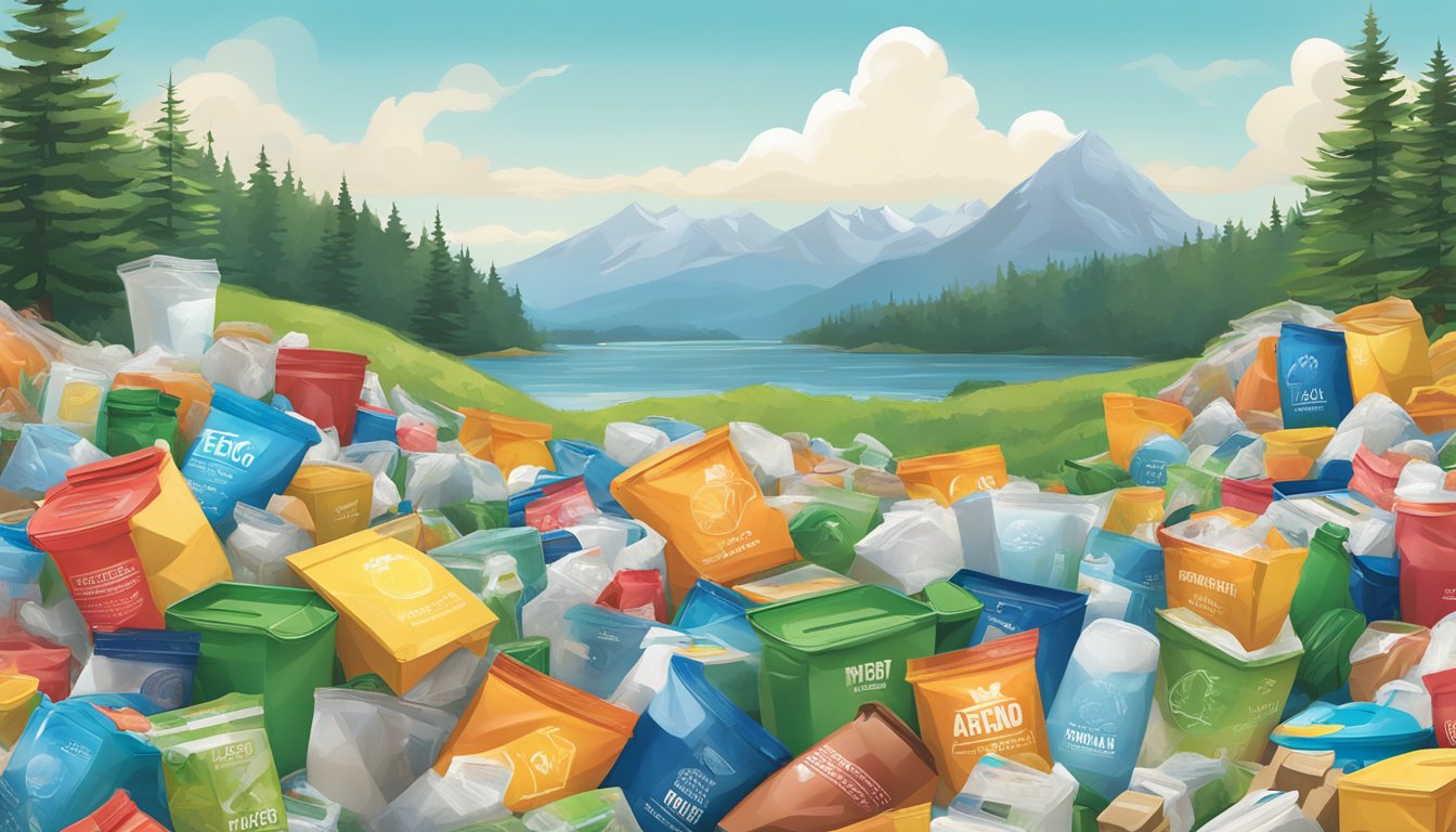 A mountain of recyclable materials surrounds the eco-friendly kettle brand packaging, while plastic waste litters the Cape Cod packaging