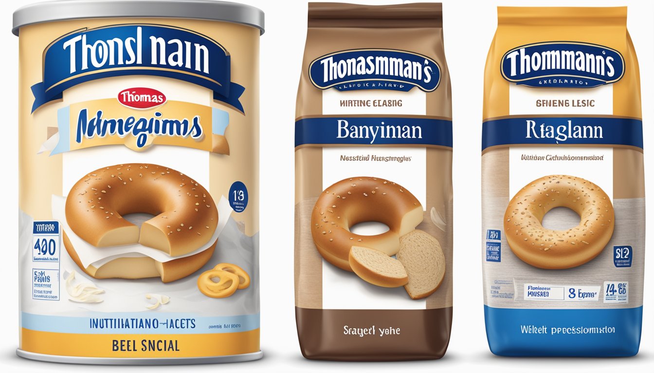 A comparison of nutritional labels and bagel ingredients, with Thomas and Entenmann's packaging side by side