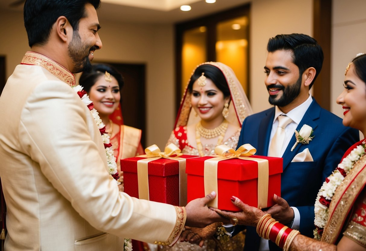 A groom presents gifts to the bride's family in exchange for her hand in marriage