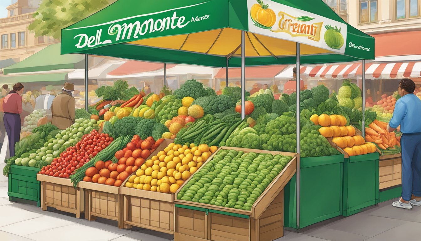 A colorful array of fruits and vegetables from Del Monte and Green Giant displayed on a market stand