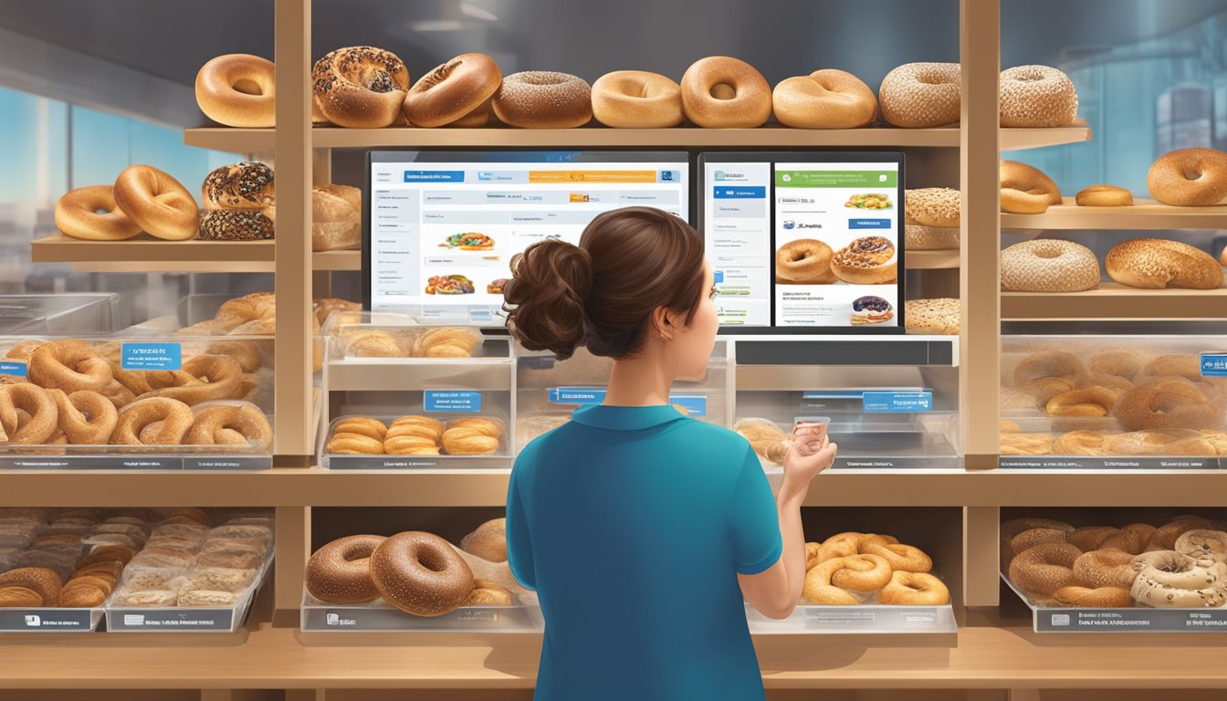 A customer comparing Thomas and Entenmann's bagels, surrounded by online reviews and brand logos