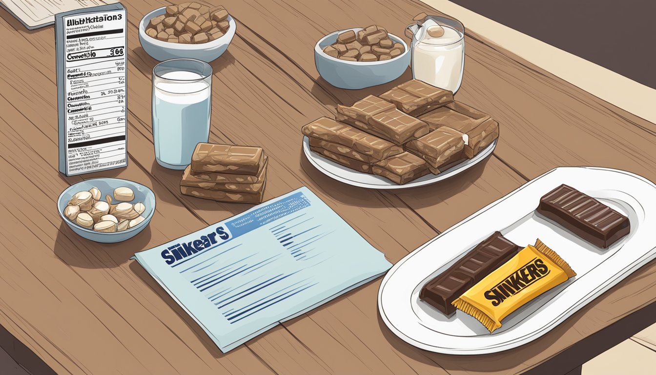 A table with a snickers and milky way bar next to a list of dietary considerations