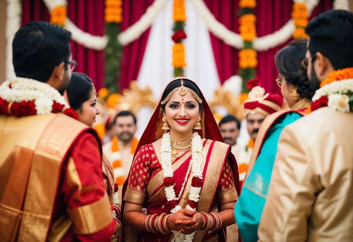 A traditional Indian wedding ceremony with vibrant colors and intricate rituals