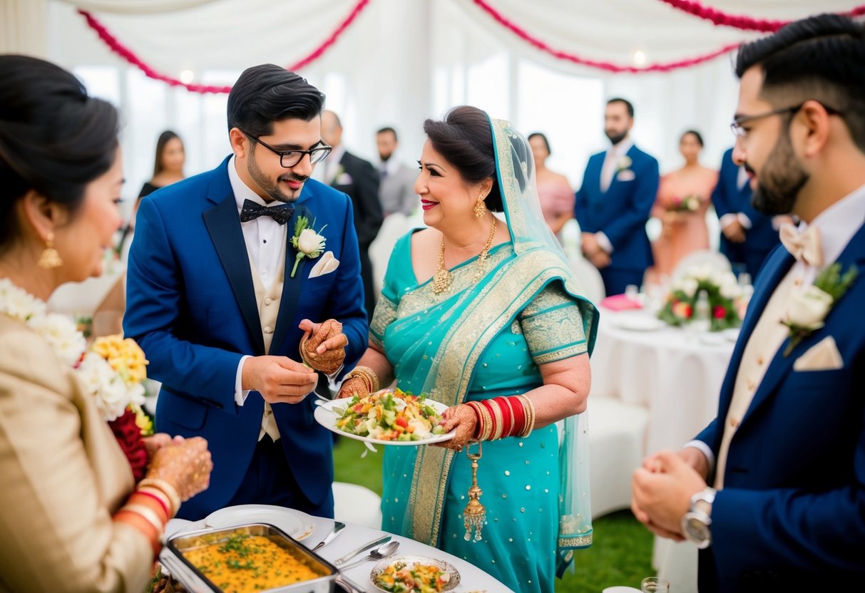 The groom's mother pays for the venue, catering, and decorations for the pre-wedding events