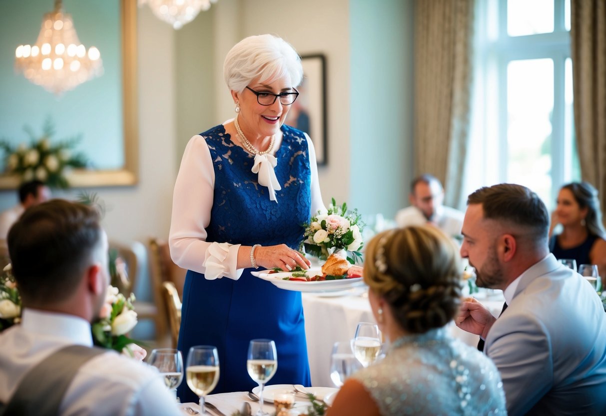 The groom's mother handles post-wedding responsibilities, such as hosting a brunch or organizing a family dinner