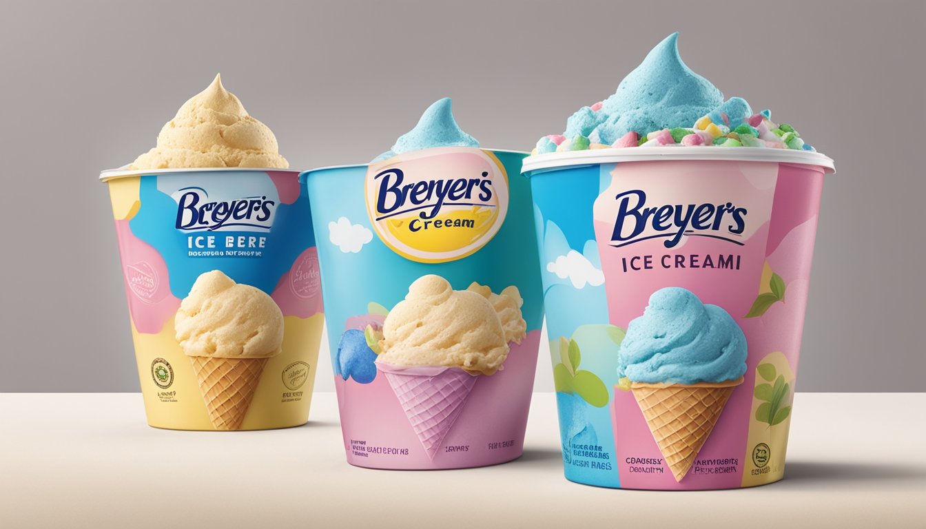 Two ice cream cartons side by side, one with the Breyers logo and the other with the Blue Bunny logo. Both surrounded by colorful, happy families