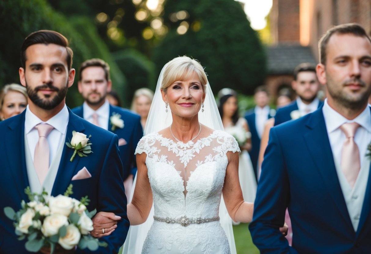 A mother of the groom should avoid wearing white or any color that competes with the bride's attire