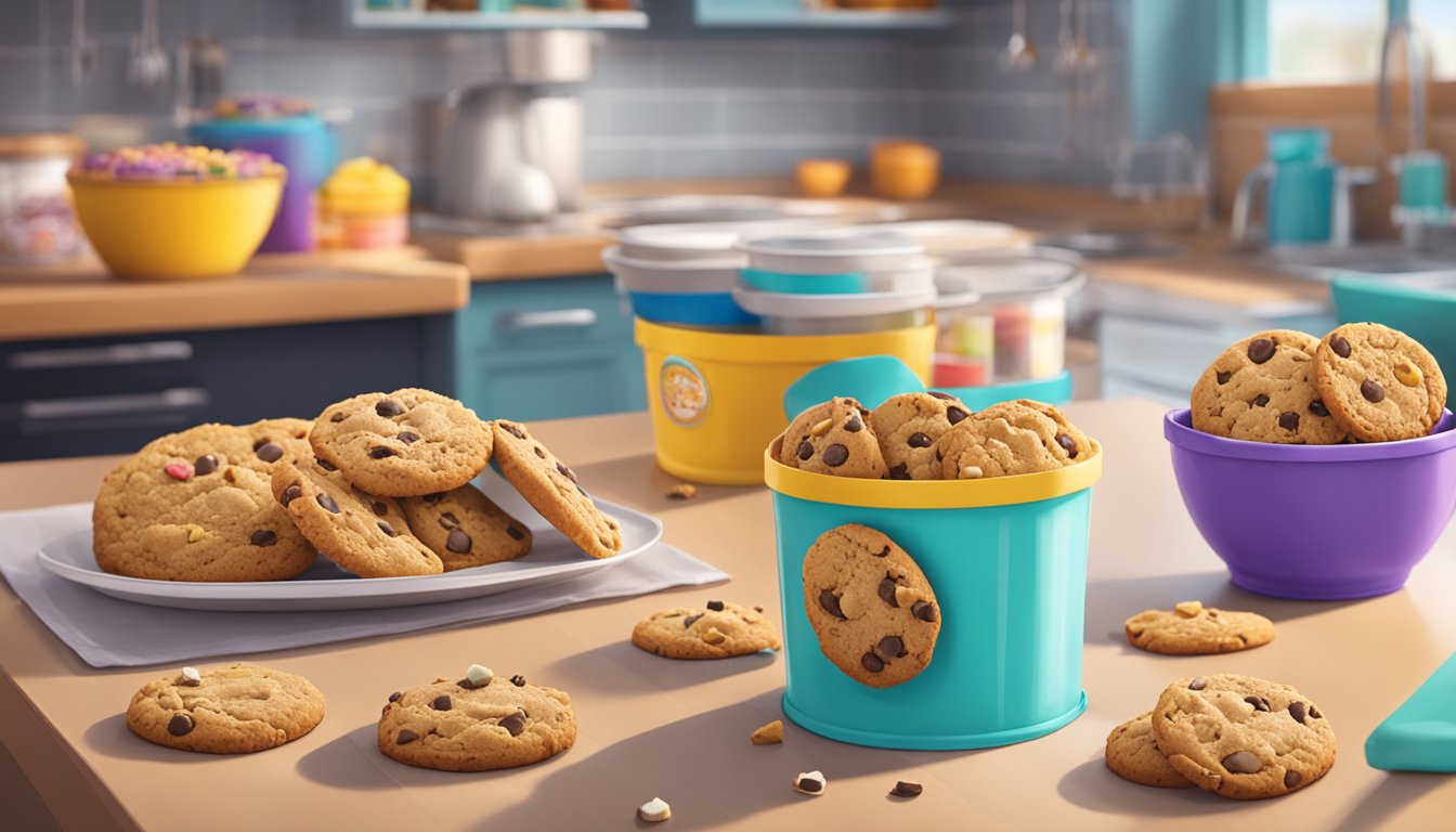 Two iconic cookie brands face off in a vibrant kitchen setting, surrounded by their respective packaging and a variety of cookie crumbs