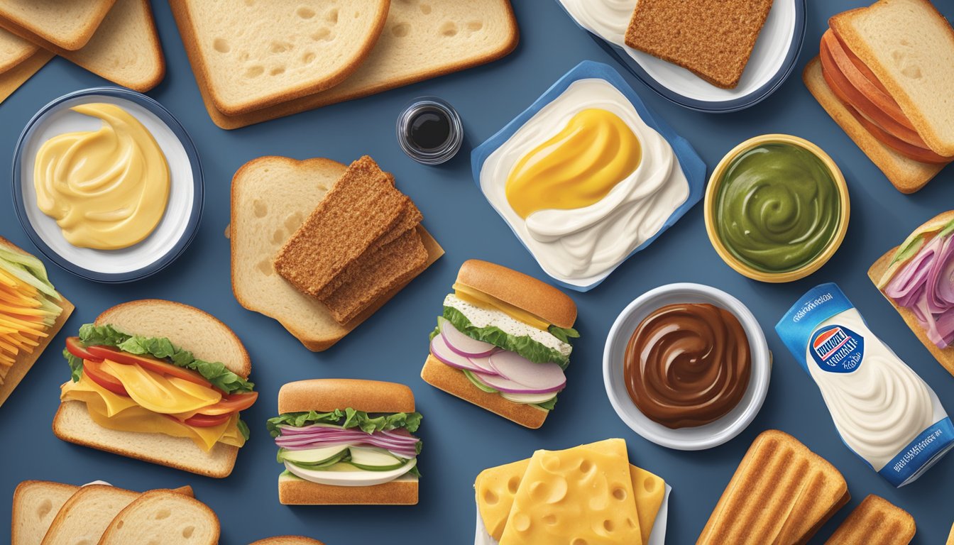 A spread of various sandwiches with Hellmann's and Kraft condiments, showcasing the different textures and flavors of each