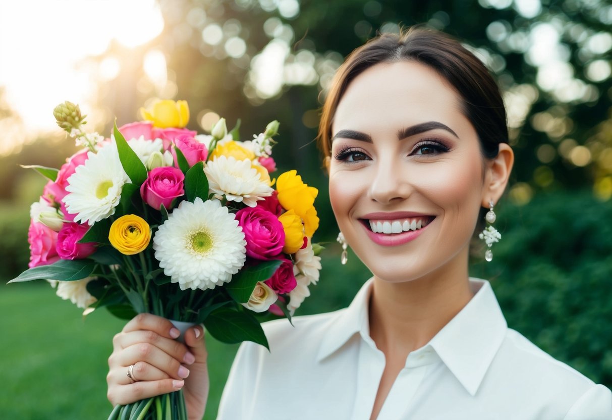 A bouquet of flowers and a smiling face