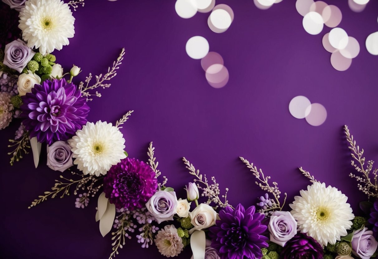 A rich purple color palette with elegant floral accents and regal details, evoking a sense of luxury and sophistication