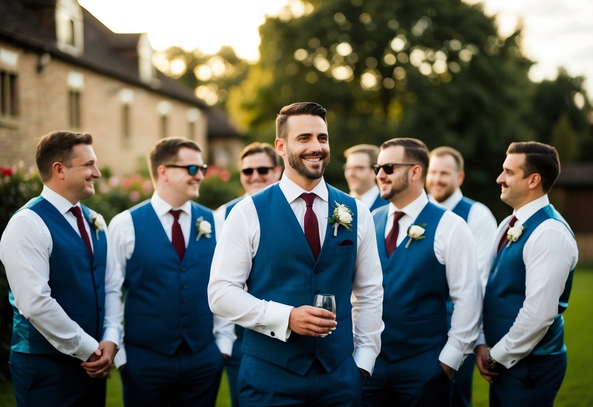 The groom's party gathers for pre-wedding festivities