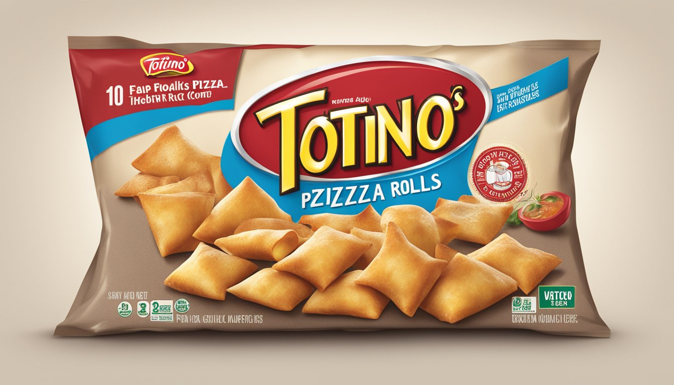 A package of Totino's Pizza Rolls sits unopened on a clean, well-lit kitchen counter. The expiration date is clearly visible on the packaging