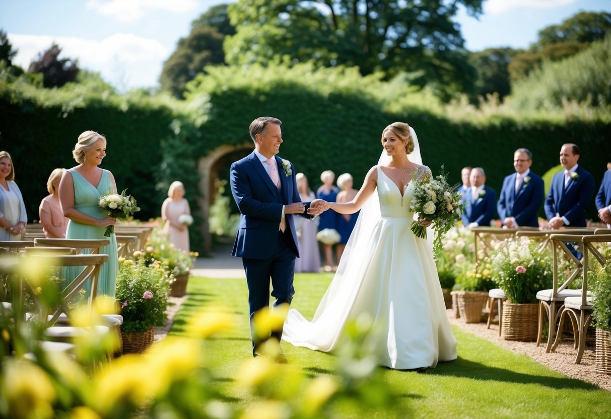 A sunny afternoon wedding ceremony in a charming English countryside garden