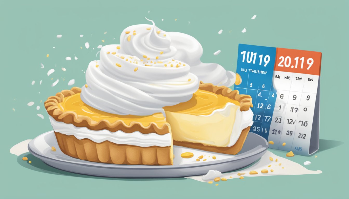 A dollop of Truwhip sits on a slice of pie, untouched, as a calendar on the wall flips through the months