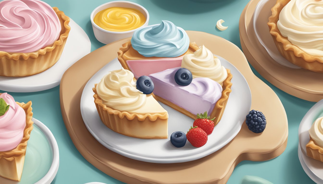 A dollop of truwhip sits on a slice of pie next to other whipped toppings, showing its smooth texture and creamy appearance