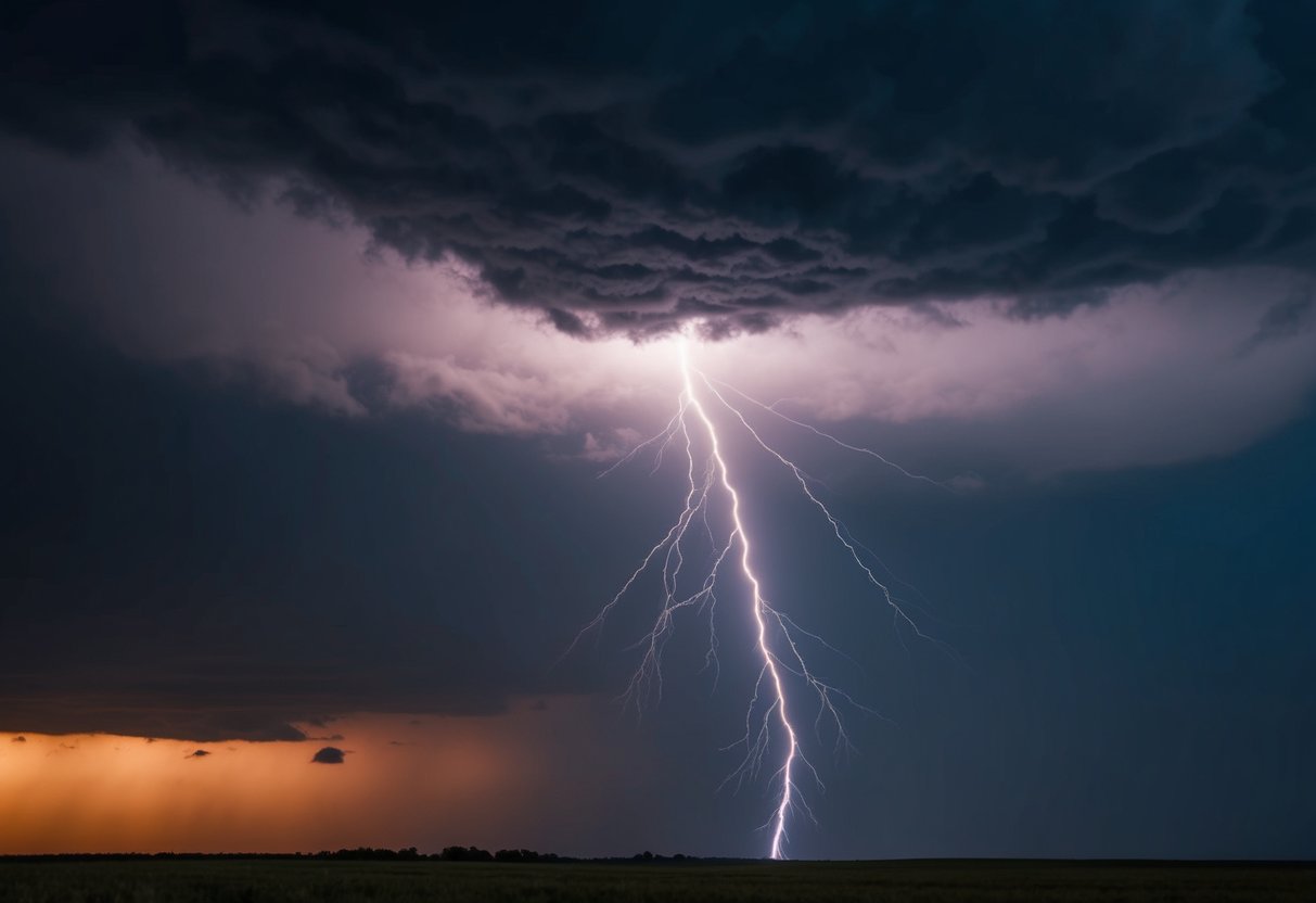 A stormy, dark sky with lightning striking the ground