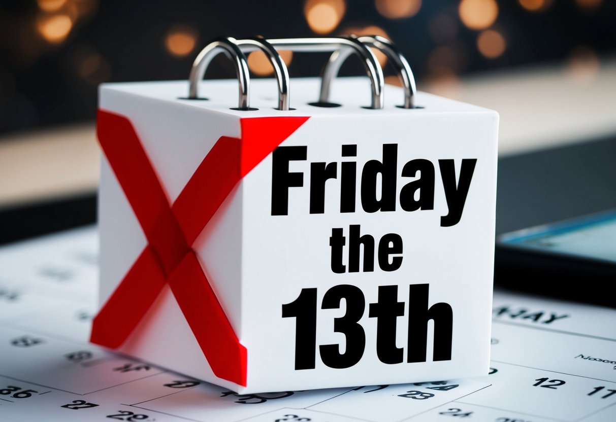 A calendar with a red X over Friday the 13th