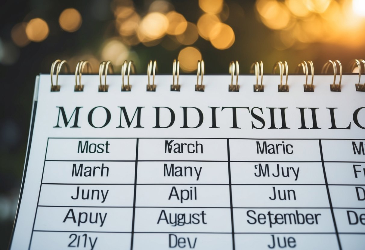A calendar page with the months of the year, with the most popular month for weddings highlighted